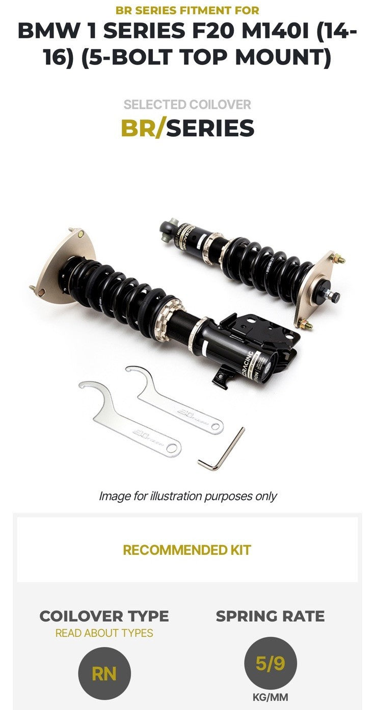 BC Racing BR RN Coilovers for BMW M135i M140i M235i M240i 5-Bolt Top Mount RWD