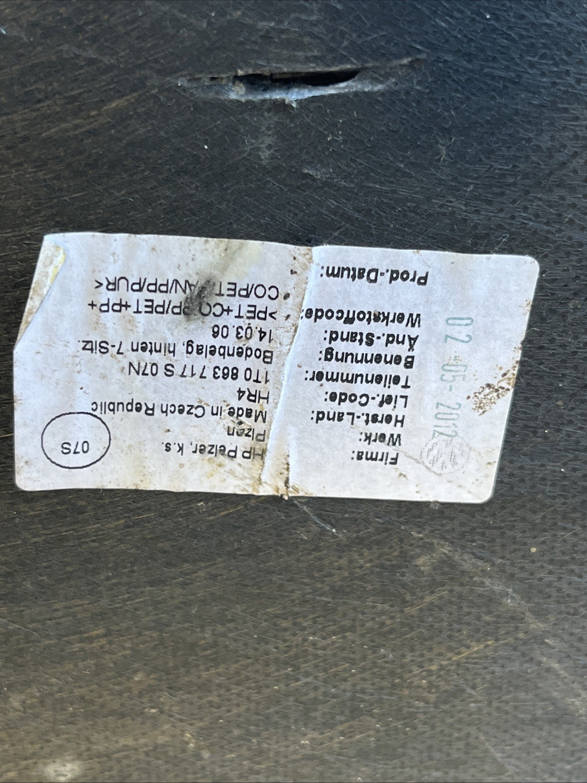 VW Touran 1T Mk1 7 Seat Boot Floor Lining Black 1T0863717S