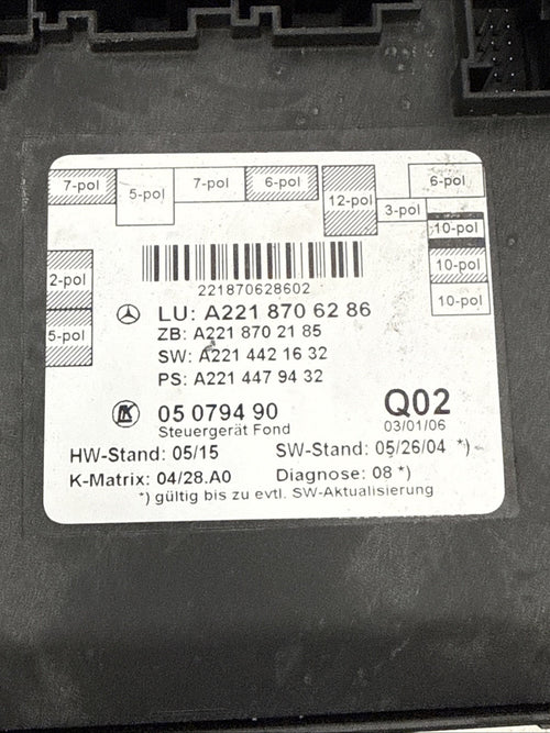 2006 Mercedes Benz S Class Left Rear Door Control Module A2218706286