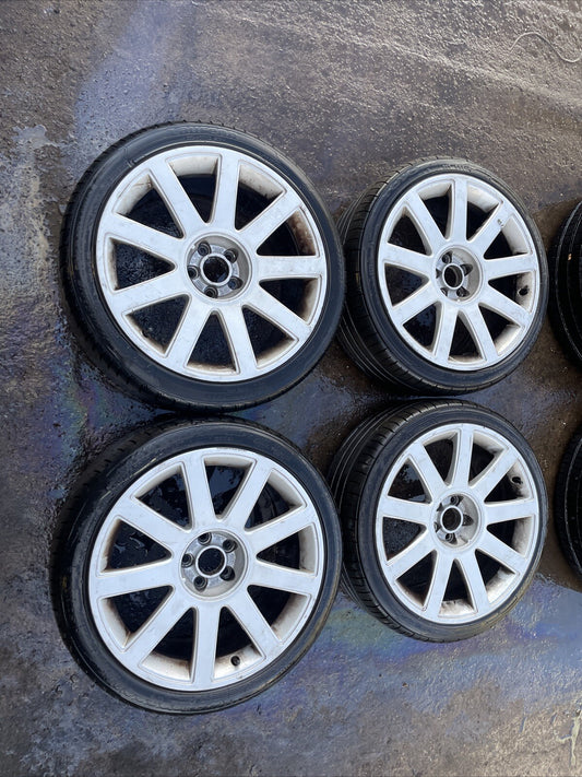 Audi TT Mk1 8N, 18x 8J RS4 9 Spoke Alloy Wheels & Tyres 5x100 Genuine