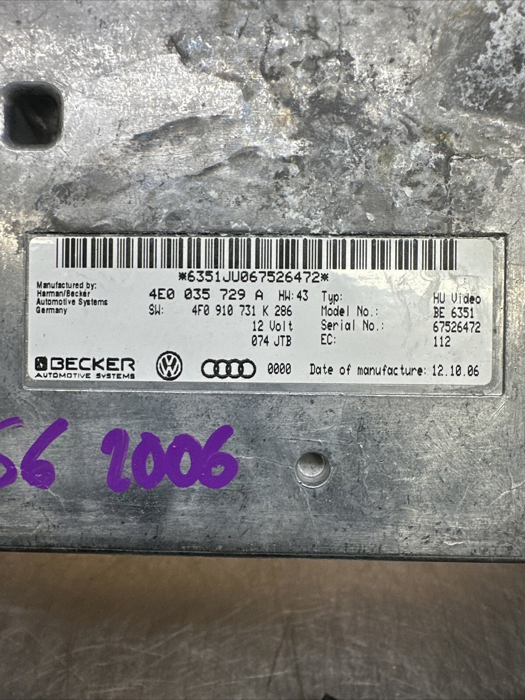 4E0035729A 2006 AUDI S6 MMI MULTIMEDIA MODULE 