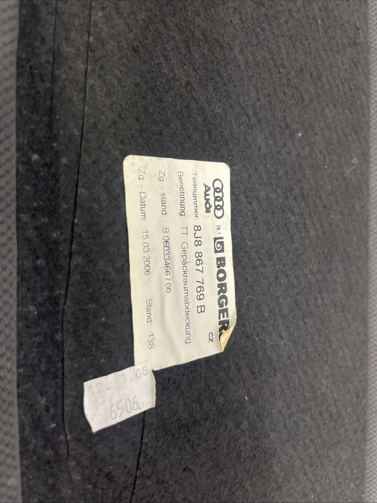 2006-2014 AUDI TT MK2 8J PARCEL SHELF 8J8867769B