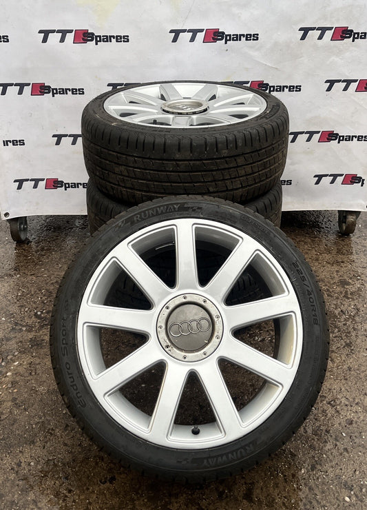 Audi TT Mk1 8N, 18x 8J RS4 9 Spoke Wheels & Tyres 5x100 Genuine RECONDITION