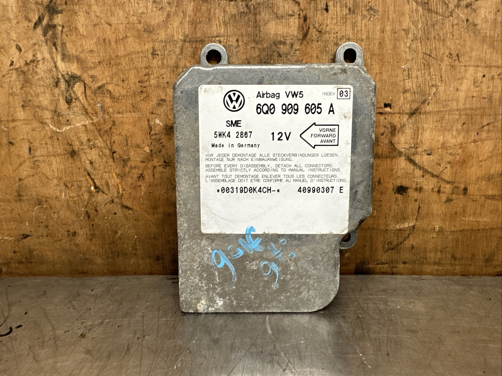 6Q0909605A 2000 VOLKSWAGEN GOLF AIR SRS BAG CONTROL MODULE