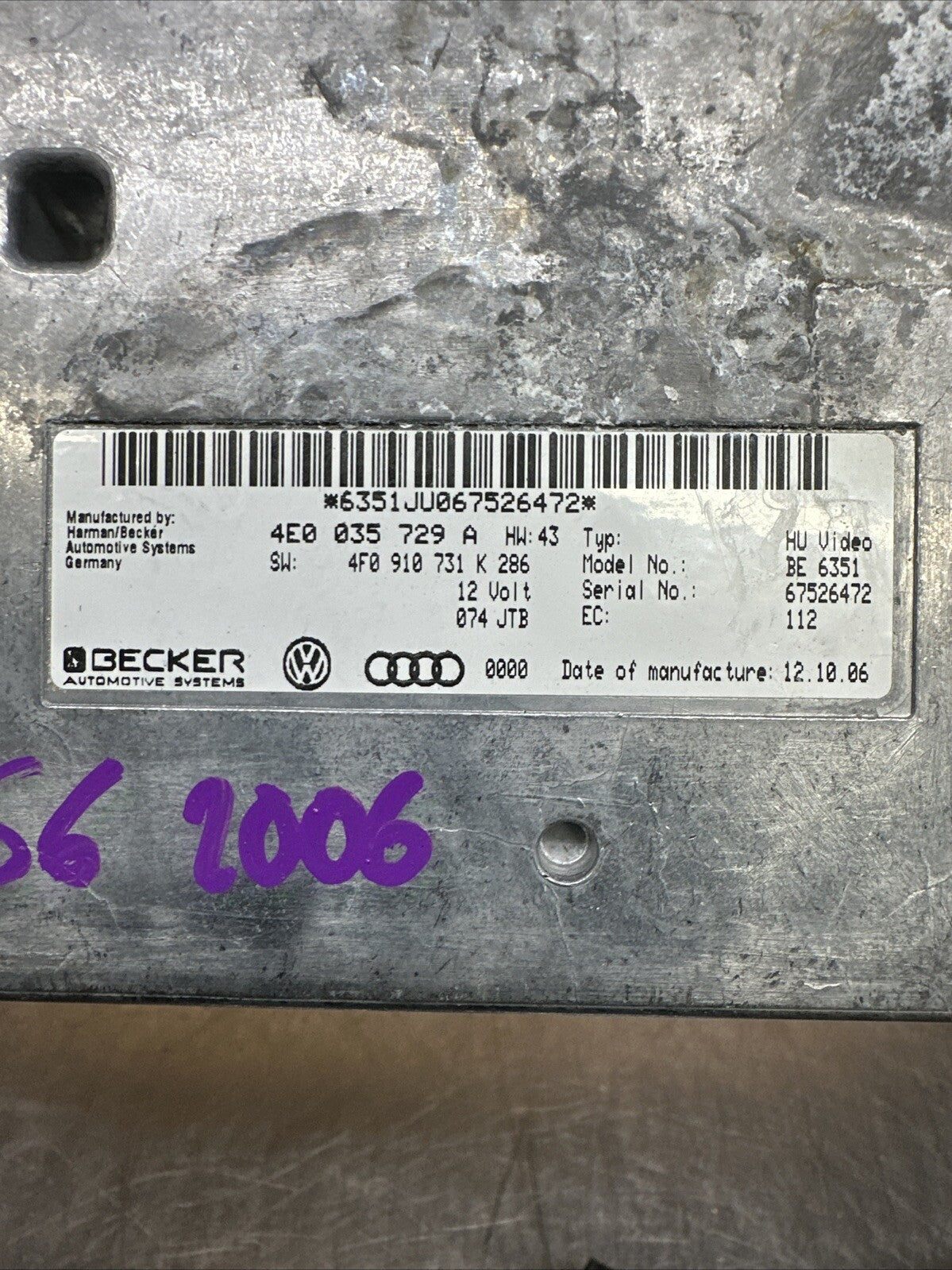 2006 AUDI S6 MMI MULTIMEDIA MODULE 4E0035729A