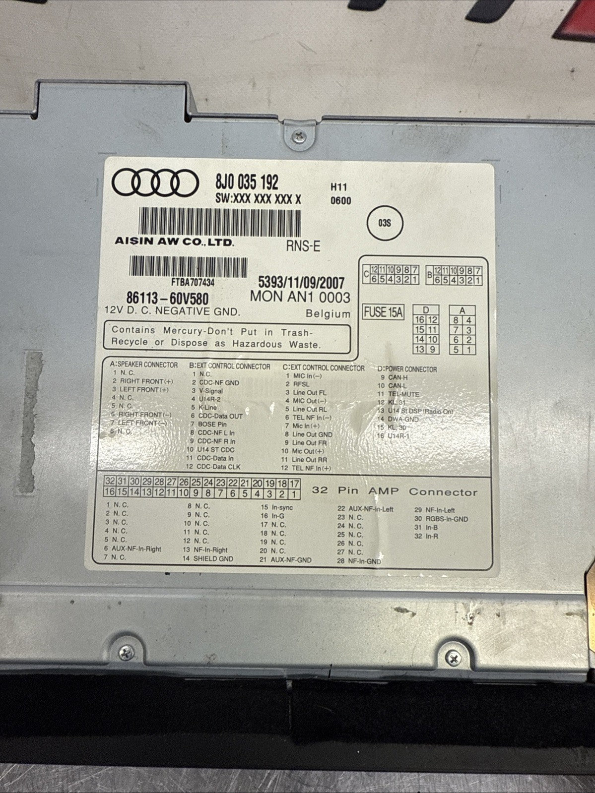 AUDI TT MK2 RADIO SAT NAV HEAD UNIT 8J0035192 (NO CODE)