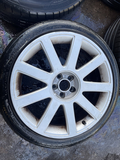 Audi TT Mk1 8N, 18x 8J RS4 9 Spoke Alloy Wheels & Tyres 5x100 Genuine