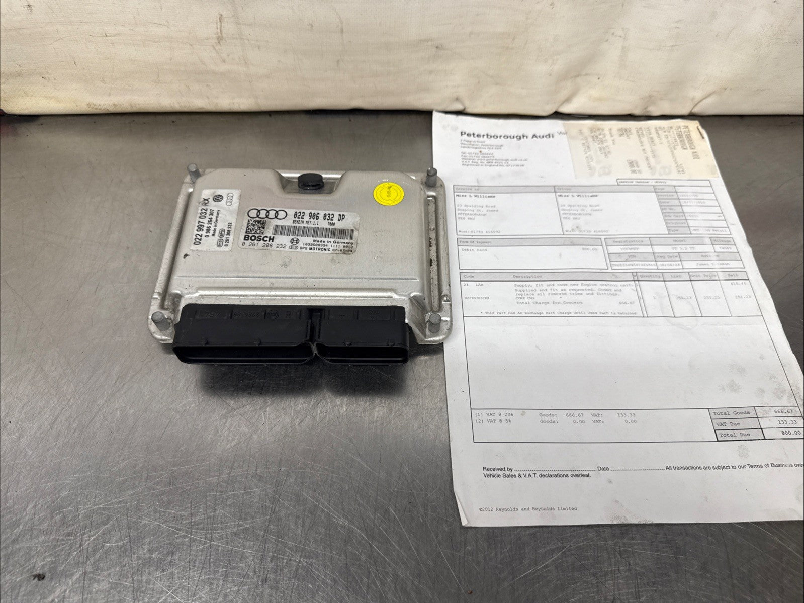 Audi TT Mk1 3.2 BHE V6 engine control unit 022906032DP ECU Unit Recon 2015