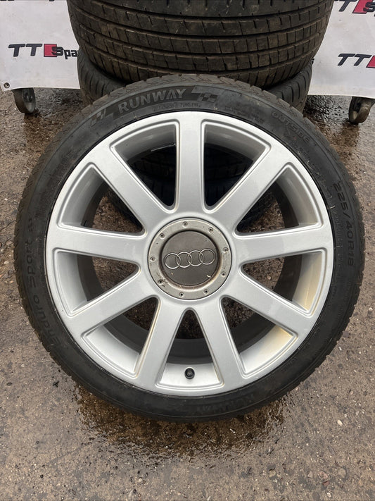 Audi TT Mk1 8N, 18x 8J RS4 9 Spoke Wheels & Tyres 5x100 Genuine RECONDITION